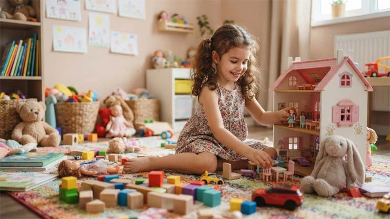 Baby girl play with toys