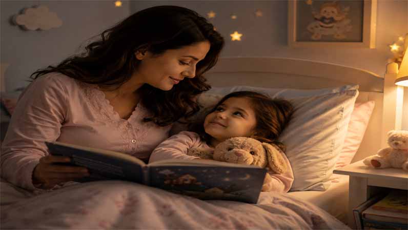 Mom is reading a bokk to her girl