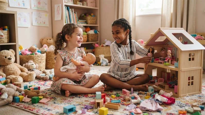 Girls playing with toys