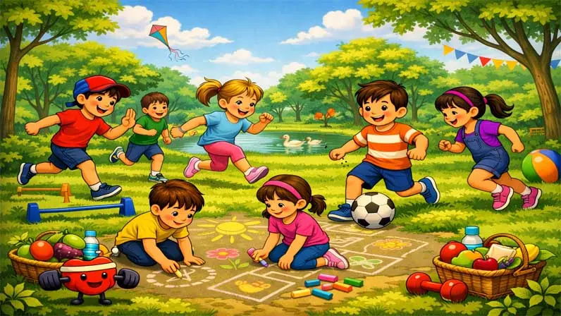 Kids are playing in the park