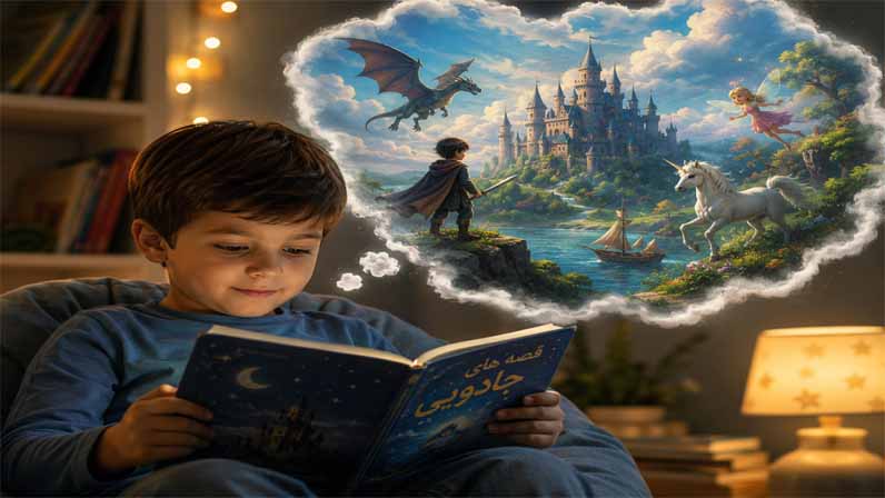 Kid is reading a book