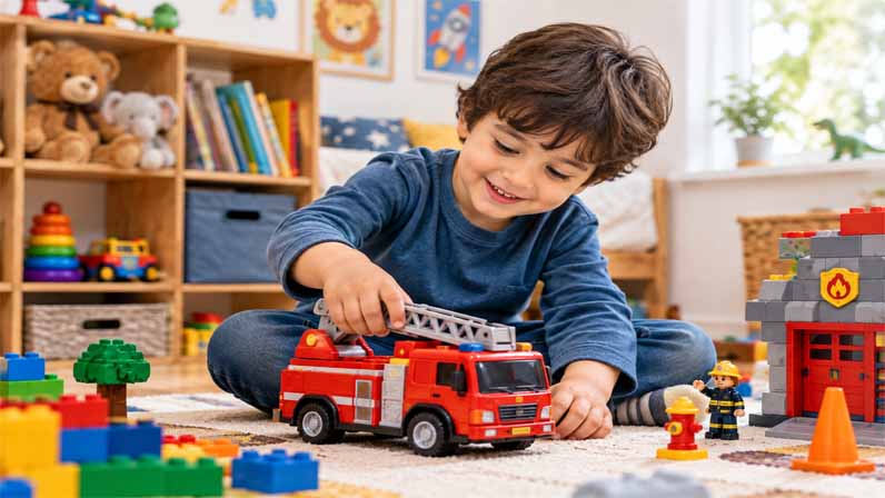 Kid play with toys