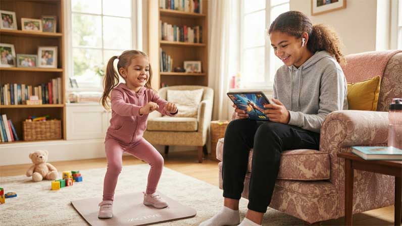 Sisters are doing an exercise
